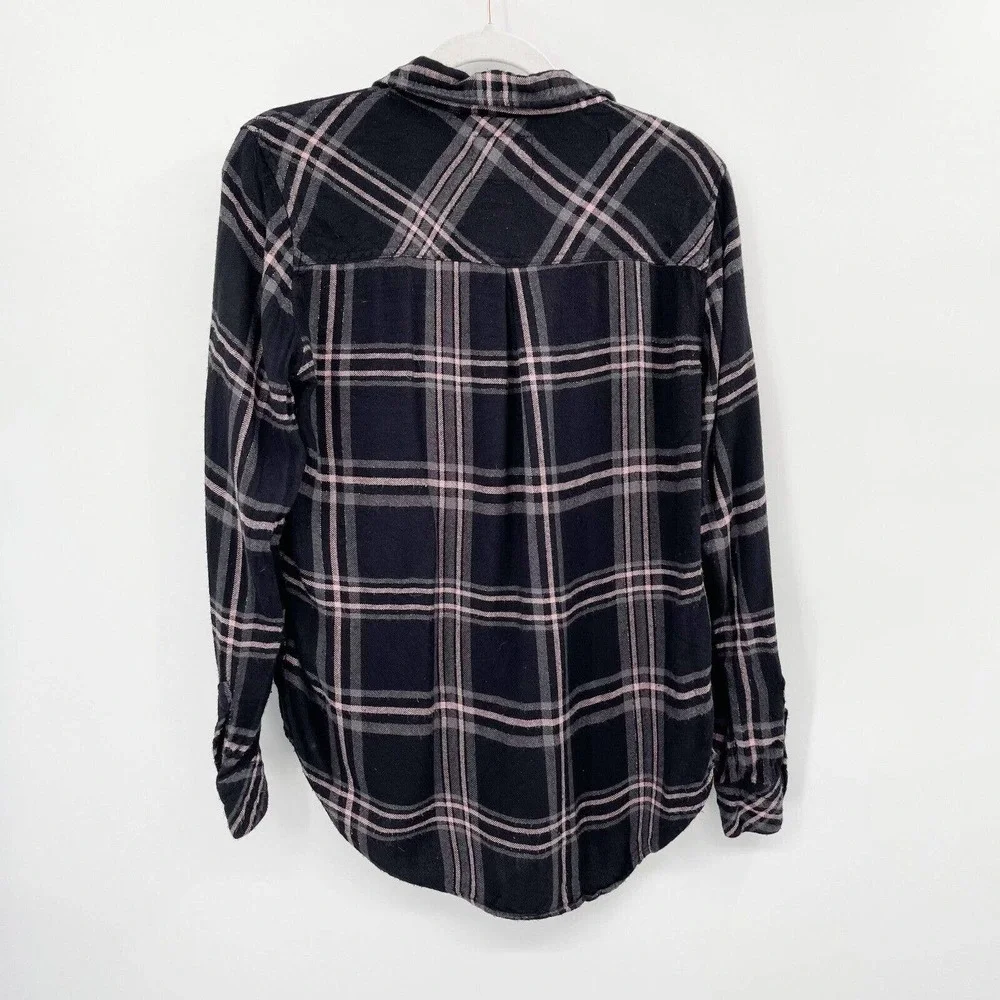 Rails Hunter Shirt Onyx Slate Button Down Black Size M‎ Metallic Plaid Flannel